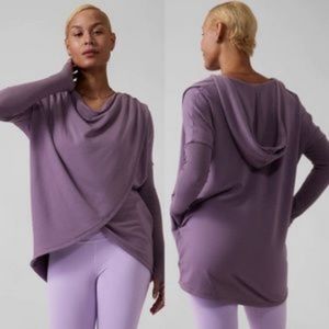 Athleta Purana Wrap Sweatshirt XS/P Hood Deep Sky Violet Crossover FLAW